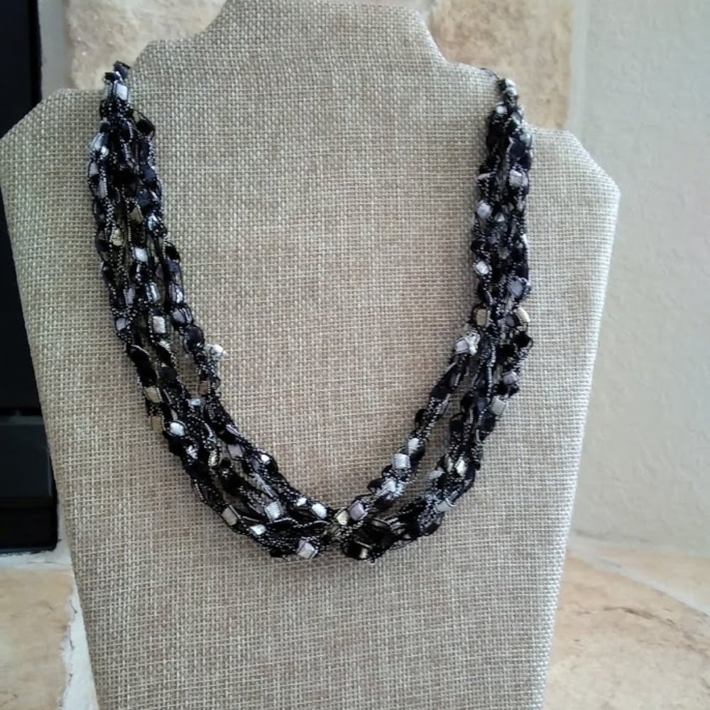 Crochet Necklace/Scarf made with Ladder Yarn- NEW